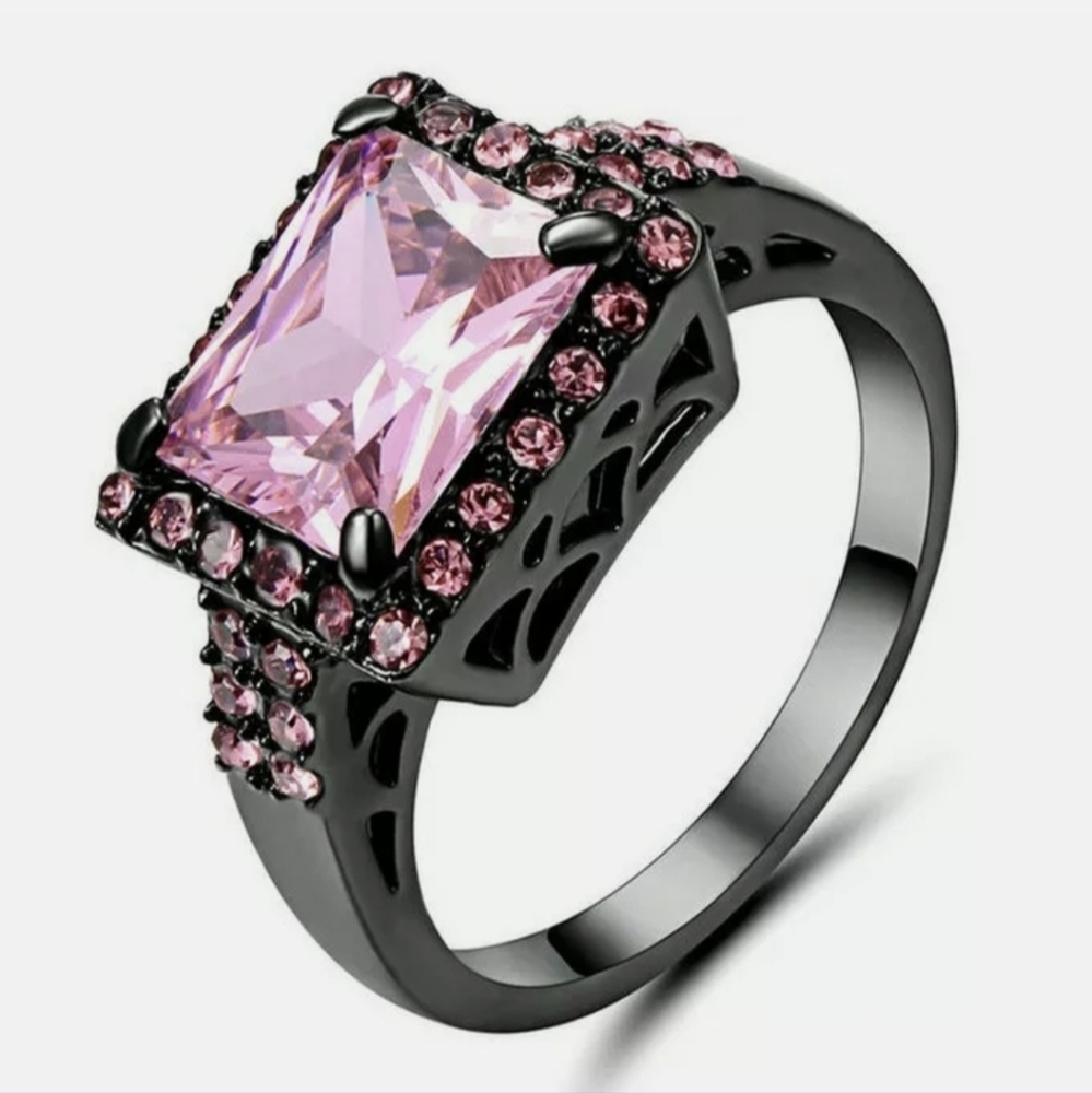 New Oversized Pink Sapphire Black Gold Ring.